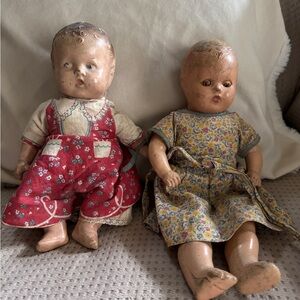 Vintage Set of 2 Composition Dolls – 12" & 9.5" – Sleep Eyes – TLC Needed
